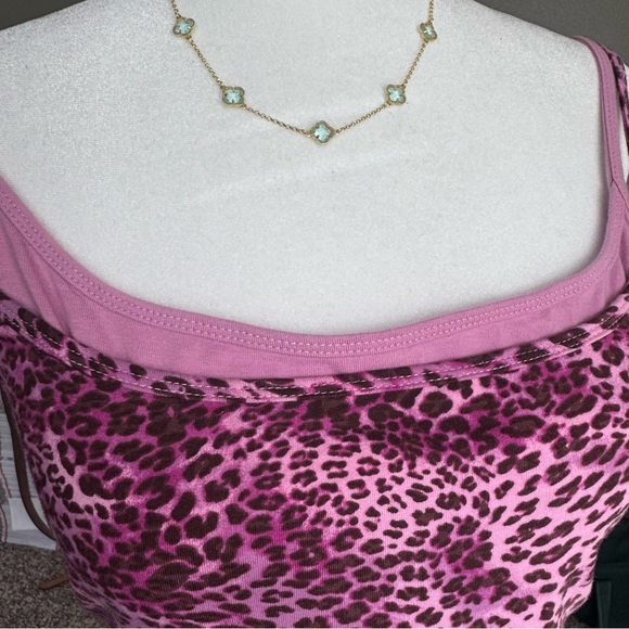 Leopard Pink Y2K Mcbling Women’s XL Stretch Animal Print 2000s Camisole - Picture 2 of 6
